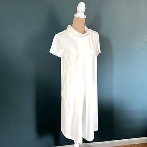 J. McLaughlin Portrait Neck Swing A Line Dress in ivory w/ welted pockets Large